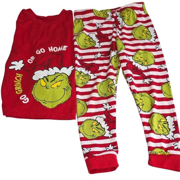 Dr. Seuss Grinch Kids Sz 4T Red and Green Grinch Playful Fun Kids Pajama Set - Picture 1 of 9